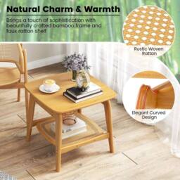 VOGREX Natural Bamboo Rattan Side Table - thumbnail 6