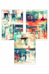 ARTZE Set of 3 Geometric Abstract Strokes In Blue Teal & Red Art Posters - Size: W50 cm x H70 cm - thumbnail 1