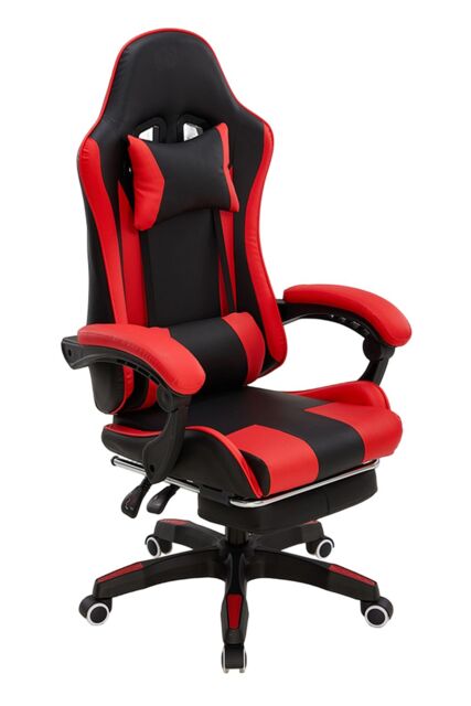 Living and Home High Back Gaming Office Chair with Footrest in Red - image 1