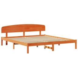 Berkfield Home Modern Bed Frame with Headboard Wax Brown 180x200 cm Solid Wood Pine - thumbnail 3