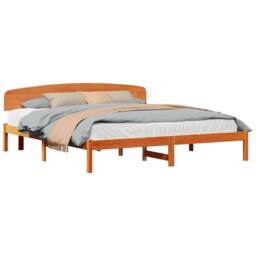 Berkfield Home Modern Bed Frame with Headboard Wax Brown 180x200 cm Solid Wood Pine - thumbnail 1