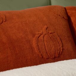 OHS Pumpkin Tufted Teddy Fleece Super Soft Duvet Set with Pillowcase in Burnt Orange - Size: Double - thumbnail 2