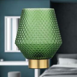 First Choice Lighting Set of 2 Porter - Battery Operate Satin Brass Lamps Green Tex Glass in Gold - thumbnail 6