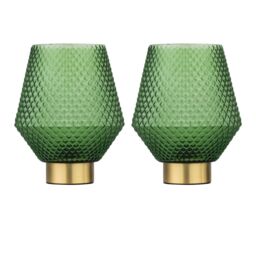 First Choice Lighting Set of 2 Porter - Battery Operate Satin Brass Lamps Green Tex Glass in Gold