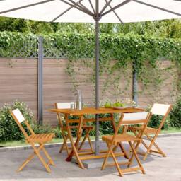 Berkfield Home Beautiful Folding Garden Chairs 4 pcs Cream White Fabric & Soli - thumbnail 2