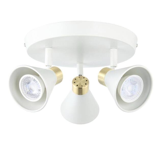 First Choice Lighting Burton - Matt White & Gold Detail 3 Way Adjustable Ceiling Spotlight - image 1