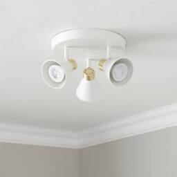 First Choice Lighting Burton - Matt White & Gold Detail 3 Way Adjustable Ceiling Spotlight - thumbnail 7