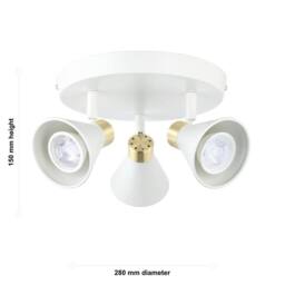 First Choice Lighting Burton - Matt White & Gold Detail 3 Way Adjustable Ceiling Spotlight - thumbnail 9