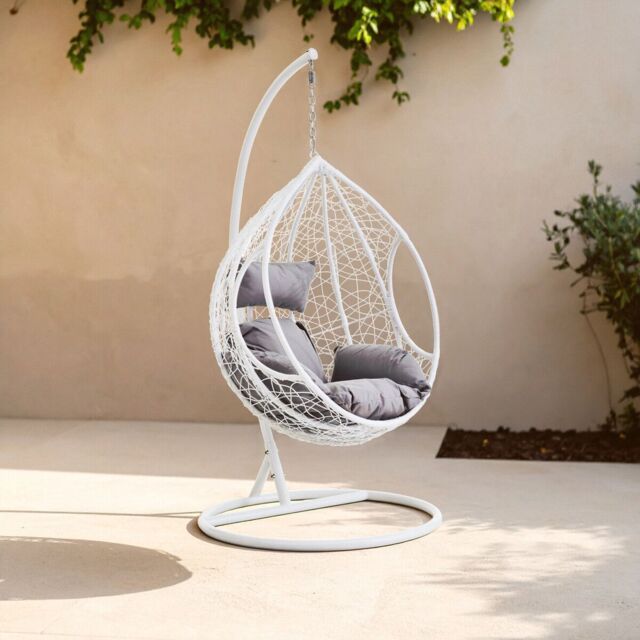 Orsina Cut Out Sides White Hanging Chair with Round Base, Comfortable Seating Swing Chair, Easy to Clean Chair - image 1