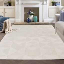 Desire Rugs Hamilton Modern Metallic Sheen Area Rug - Mosaic Geometric Triangle Design in Cream - Size: 200 cm x 290 cm - thumbnail 5