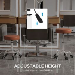 VINSETTO Round PU leather Salon Beautician Stool Adjustable Height in Brown - thumbnail 4