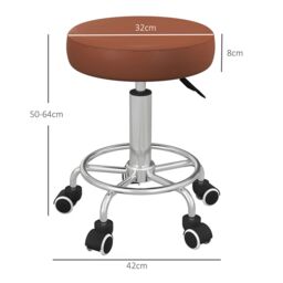VINSETTO Round PU leather Salon Beautician Stool Adjustable Height in Brown - thumbnail 3