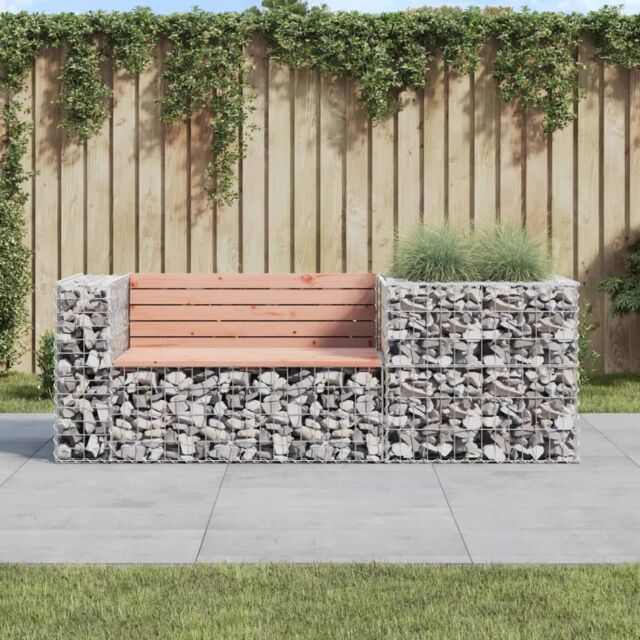 Berkfield Home Garden Bench with Gabion Basket Solid Wood Douglas in Brown