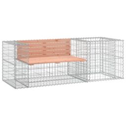 Berkfield Home Garden Bench with Gabion Basket Solid Wood Douglas in Brown - thumbnail 2