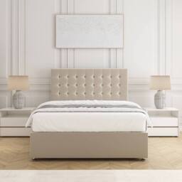 "BSSPOKE Isla Divan Bed Plush 24"" Headboard 2Drawers Same Side & No Mattress in Cream - Size: Single" - thumbnail 3