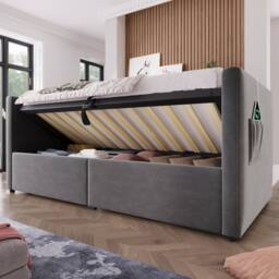 Merax Single Velvet Daybed With Storage & Charging, Upholstered Bed in Grey - thumbnail 9