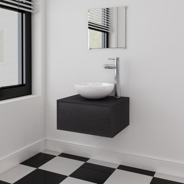 Berkfield Home Three Piece Bathroom Furniture & Basin Set Black - image 1