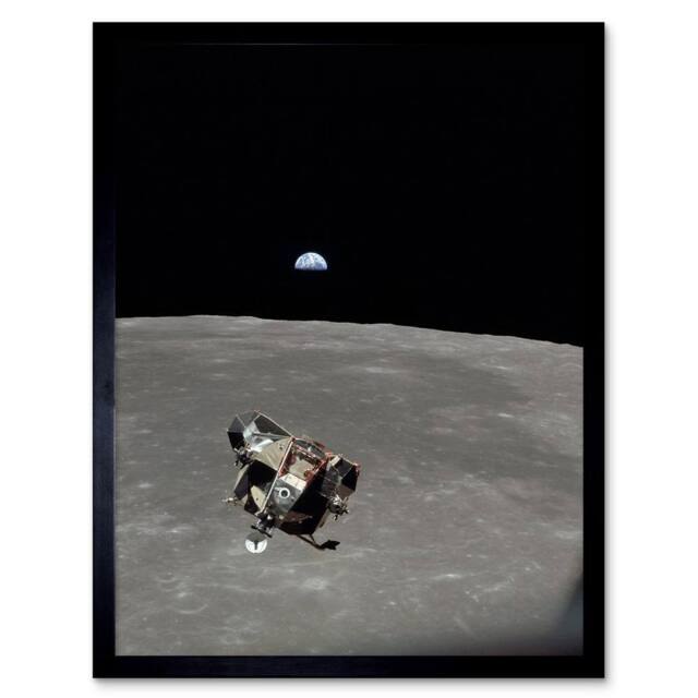 "Artery8 NASA Apollo 11 Mission Image Moon Limb Lunar Ascent Earth Framed Art in Black - Size: W12"" x H16""" - image 1