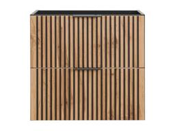 Vente-unique Fluted Wall-Hung Vanity Unit - Light Natural & Black - 60 Cm - thumbnail 5