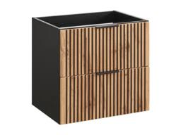 Vente-unique Fluted Wall-Hung Vanity Unit - Light Natural & Black - 60 Cm - thumbnail 6