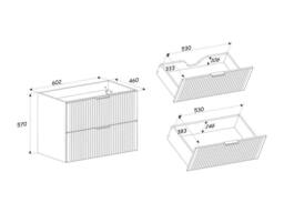 Vente-unique Fluted Wall-Hung Vanity Unit - Light Natural & Black - 60 Cm - thumbnail 8