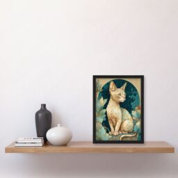 Artery8 Devon Rex Cat with Pattern Fur Art Nouveau Modern Illustration Artwork Framed Wall Art Print A4 in Black - thumbnail 2