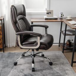 Costway 227kg Leather Office Chair Adjustable Big & Tall Executive Chair-Coffee in Brown - thumbnail 6