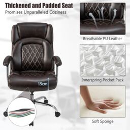 Costway 227kg Leather Office Chair Adjustable Big & Tall Executive Chair-Coffee in Brown - thumbnail 5