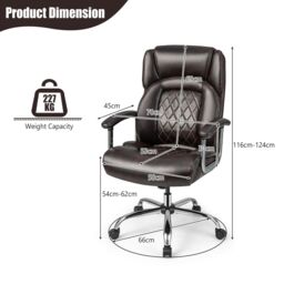 Costway 227kg Leather Office Chair Adjustable Big & Tall Executive Chair-Coffee in Brown - thumbnail 2
