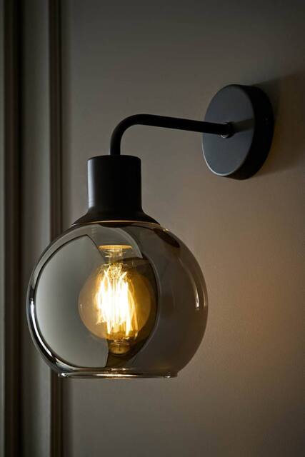 ValueLights Bellamy Wired Glass Globe Wall Light in Black - image 1
