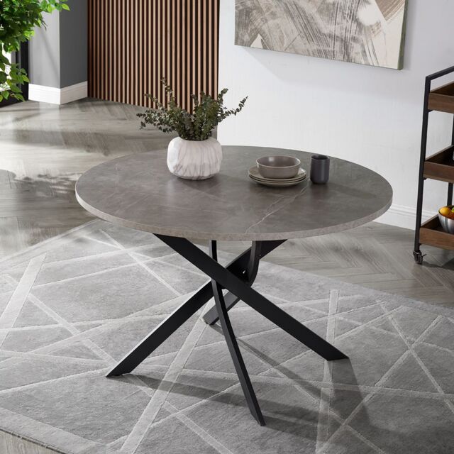 Home Detail Rico Round Concrete Effect Dining Table Black Legs in Grey - Size: 120 cm - image 1