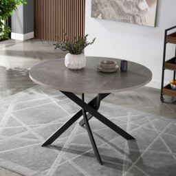 Home Detail Rico Round Concrete Effect Dining Table Black Legs in Grey - Size: 120 cm