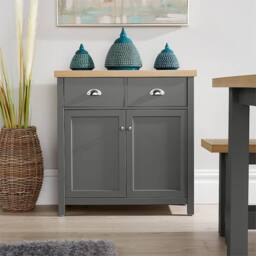 Nordara Grey 2 Door 2 Drawer Storage Cabinet Thick Oak Sideboard Cabinet in Dark Grey - Size: 100 cm - thumbnail 6
