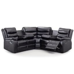 Furnishings For Less UK Minnesota Leather Reclining Corner Sofa 5 Seater Manual Recliner Comfortable Padded Arms With Drinks Tray in Black - thumbnail 1