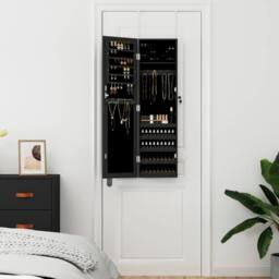 Berkfield Home Mirror Jewellery Cabinet Wall Mounted Black 30x8.5x106 cm