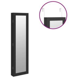 Berkfield Home Mirror Jewellery Cabinet Wall Mounted Black 30x8.5x106 cm - thumbnail 9