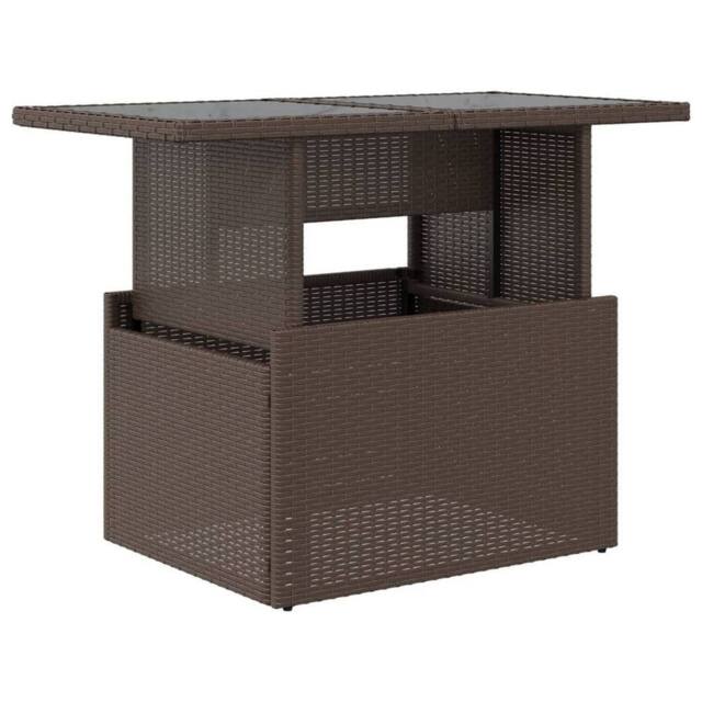 Berkfield Home Garden Table with Glass Top Brown 100x55x73 cm Poly Rattan - Size: 100 x 55 x 73 cm - image 1