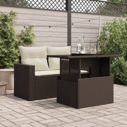 Berkfield Home Garden Table with Glass Top Brown 100x55x73 cm Poly Rattan - Size: 100 x 55 x 73 cm - thumbnail 3