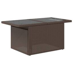 Berkfield Home Garden Table with Glass Top Brown 100x55x73 cm Poly Rattan - Size: 100 x 55 x 73 cm - thumbnail 4