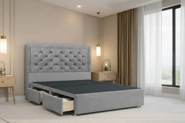 "Nexus Mattresses Ltd Tuscany Plush Divan Bed Base 2 Drawers Same Side - 54"" Headboard in Silver - Size: King" - image 1