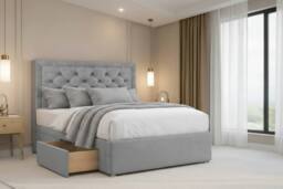"Nexus Mattresses Ltd Tuscany Plush Divan Bed Base 2 Drawers Same Side - 54"" Headboard in Silver - Size: King" - thumbnail 3