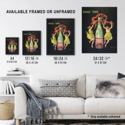 Artery8 Drink All Cachat Vintage Ad Vintage Framed Wall Art Print Cappiello in Black - Size: A4 - thumbnail 3
