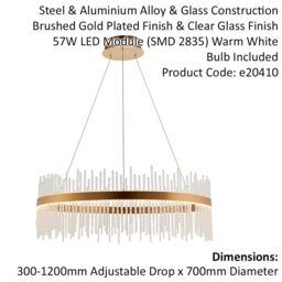 Loops Brushed Gold Ceiling Pendant Light - Decorative Glass Rods - Integrated LED in Clear - thumbnail 2