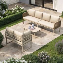 Merax 6 Seater Garden Corner Sofa Set with Tempered Glass Coffee Table in Beige - thumbnail 6