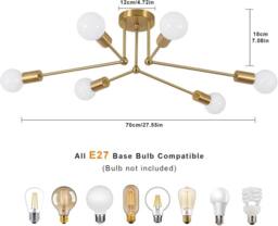 Goeco Sputnik Chandelier, Vintage 6-Bulb Industrial Ceiling Light, Gold, E27 in Gold - thumbnail 4