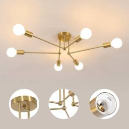 Goeco Sputnik Chandelier, Vintage 6-Bulb Industrial Ceiling Light, Gold, E27 in Gold - thumbnail 6