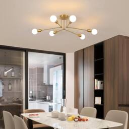 Goeco Sputnik Chandelier, Vintage 6-Bulb Industrial Ceiling Light, Gold, E27 in Gold - thumbnail 3
