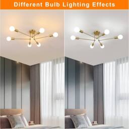 Goeco Sputnik Chandelier, Vintage 6-Bulb Industrial Ceiling Light, Gold, E27 in Gold - thumbnail 5