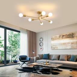 Goeco Sputnik Chandelier, Vintage 6-Bulb Industrial Ceiling Light, Gold, E27 in Gold - thumbnail 2