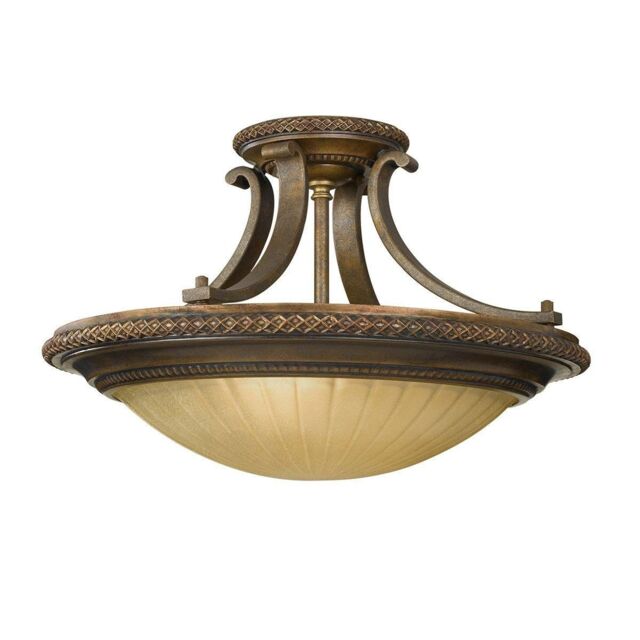 Netlighting Kelham Hall 2 Light Ceiling Semi Flush Light Gold Bronze E27 in Brown - image 1